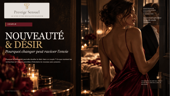 Illustration éditoriale sur la nouveauté et le désir dans le couple, pour raviver l’envie sans pression
