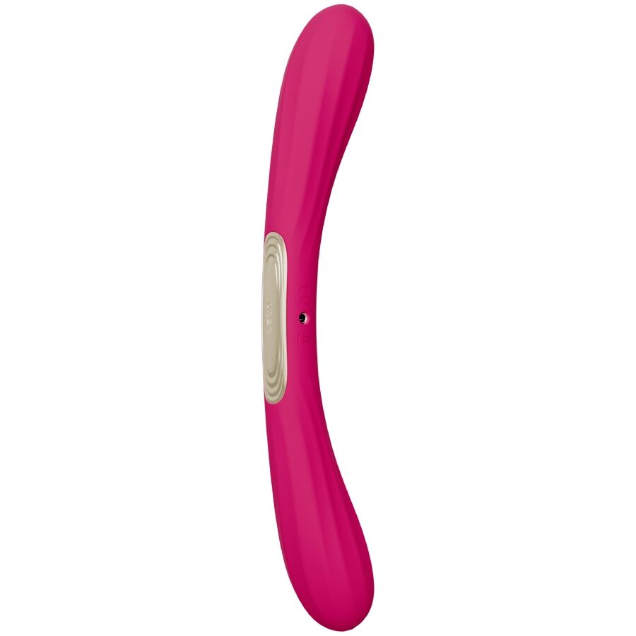 LELO Boomerang Cerise – vibromasseur, vue latérale, port de recharge visible