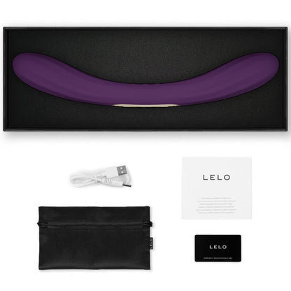 LELO Boomerang Violet – vibromasseur, emballage, câble visible, accessoires visibles