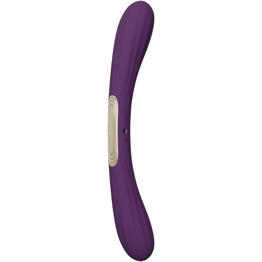 LELO Boomerang Violet – vibromasseur, vue latérale, port de recharge visible