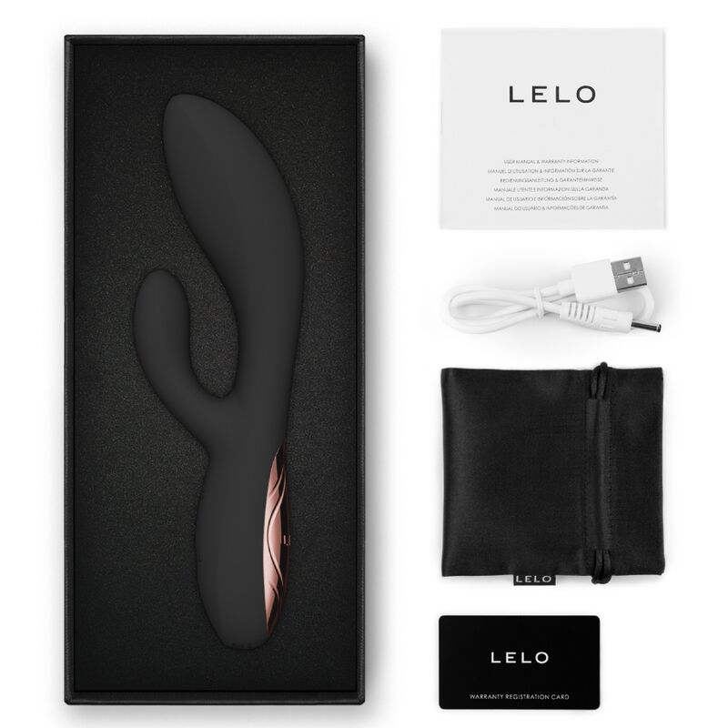 LELO INA Thrust Noir – vibromasseur, emballage, câble visible, accessoires visibles (visuel 20)
