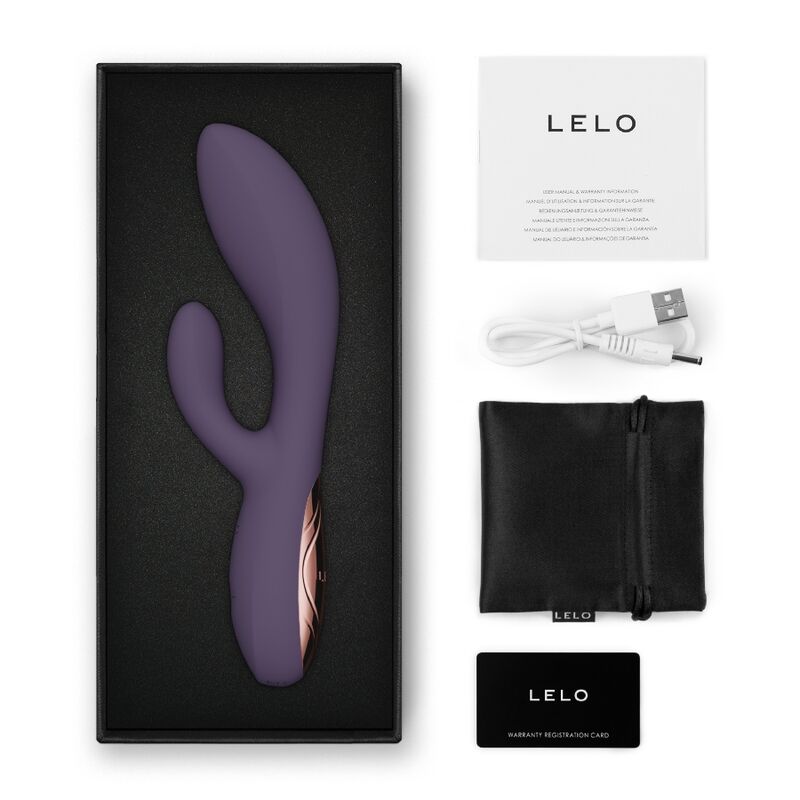 LELO INA Thrust Violet – vibromasseur, emballage, câble visible, accessoires visibles (visuel 21)
