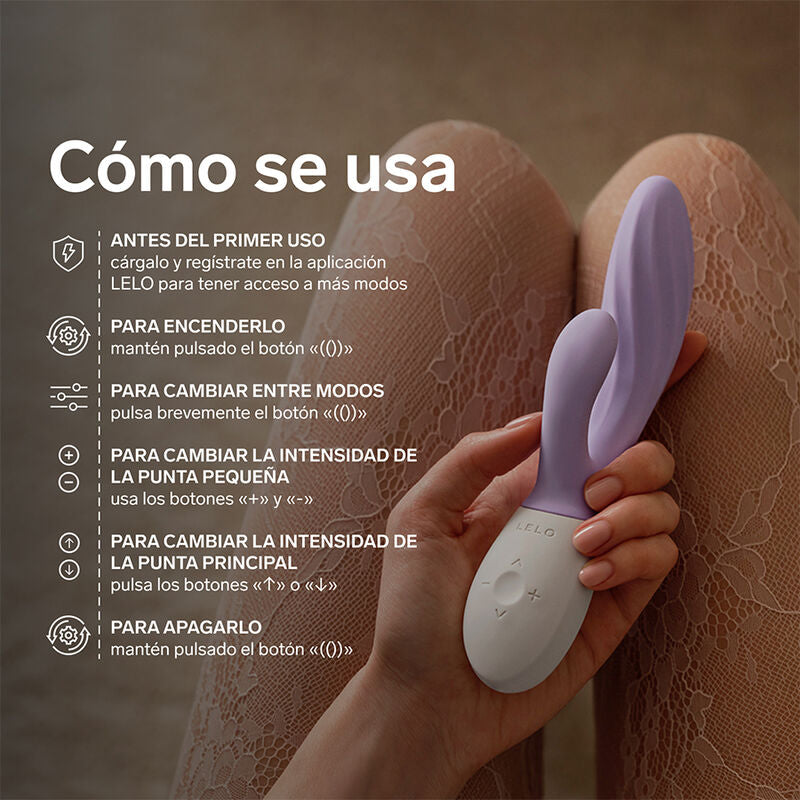 LELO INA Twist Lavande – mise en situation, commandes visibles, détail de la texture