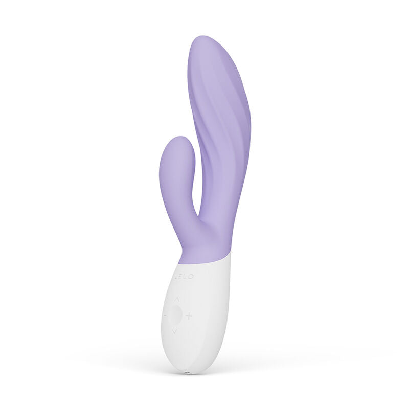 LELO INA Twist Lavande – vibromasseur, vue de face, commandes visibles, détail de la texture