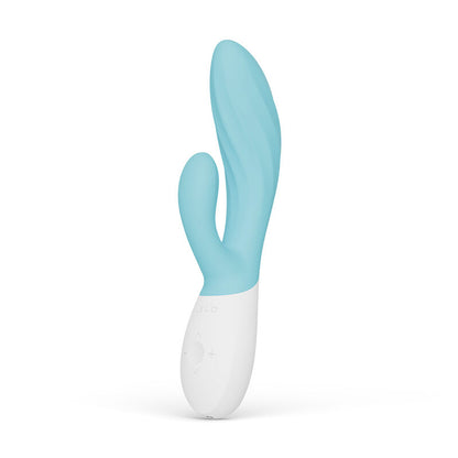 LELO INA Twist Turquoise – vibromasseur, vue de face, commandes visibles, détail de la texture